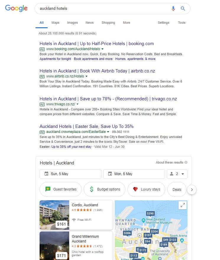 Google Ads Example_Auckland Hotels