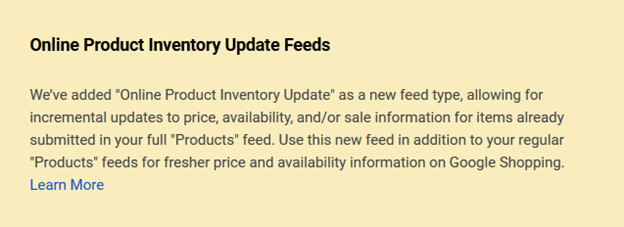 Online Product Inventory Update Feed
